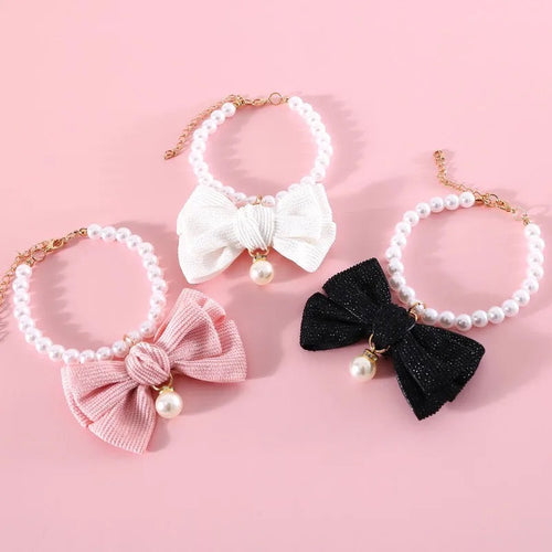 Babygirl Bow Dog Necklace | Pearl Bow Pet Collar