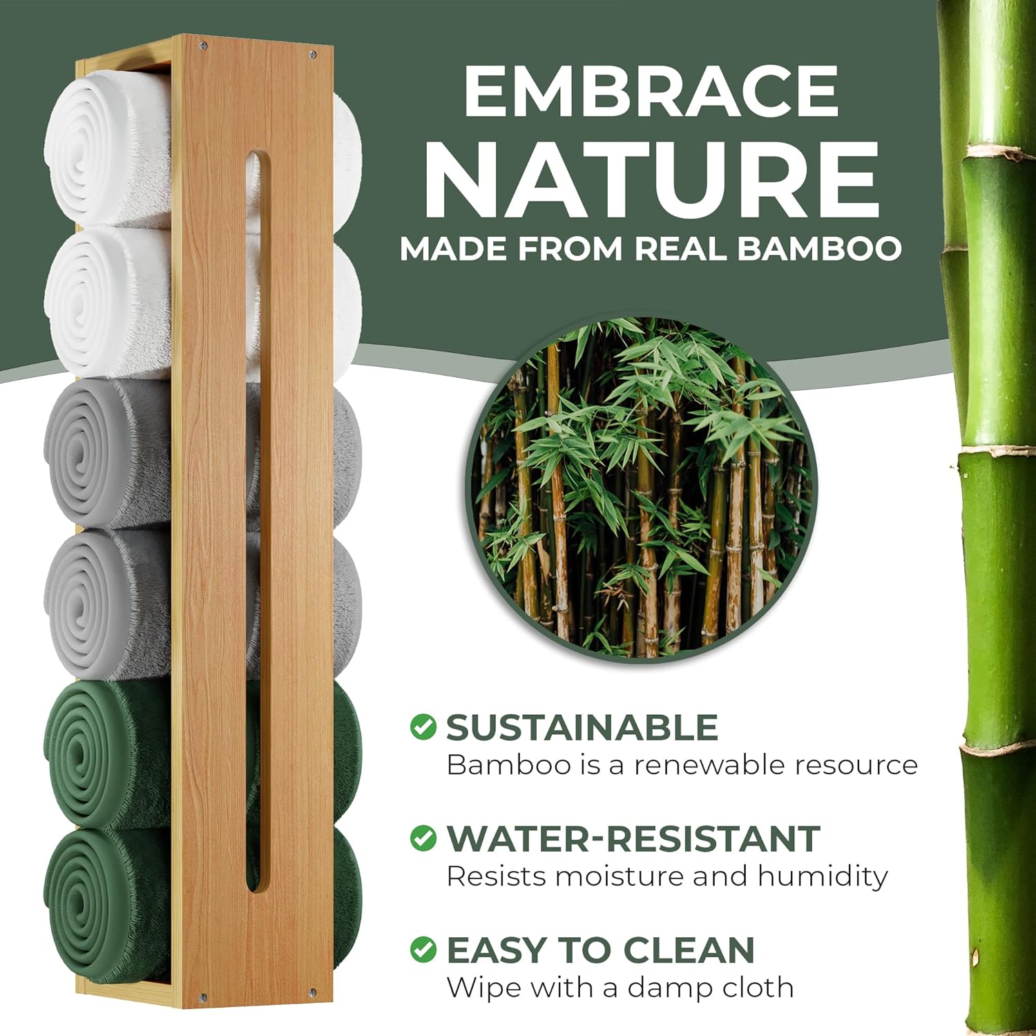 Wooden Towel Rack for Bathroom Wall Mounted