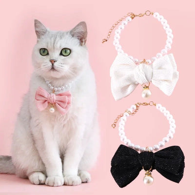 Babygirl Bow Dog Necklace | Pearl Bow Pet Collar