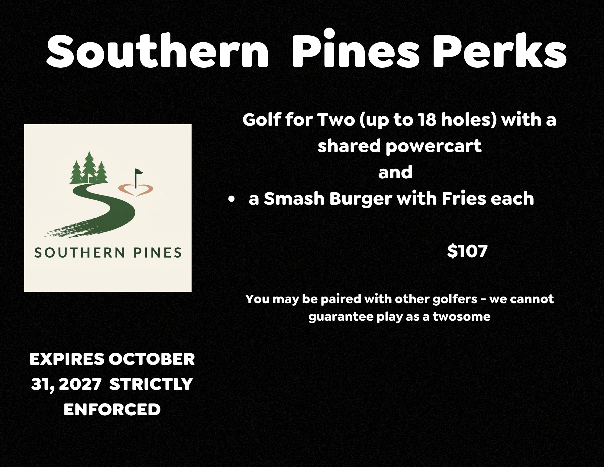 Buy Pines Perk - $107 Golf for 2 with Smash Burgers