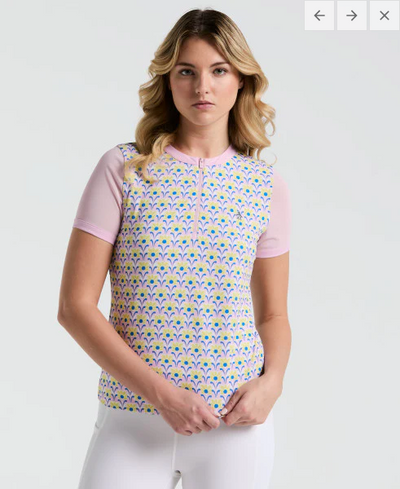 **Lattice  Mock Neck Short Sleeve Zip Top