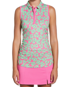 **Floral Sleeveless Top with Mini Collar and Side Shirring