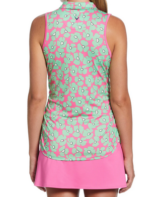 Floral Sleeveless Top with Mini Collar and Side Shirring    Style #CGKSF220
