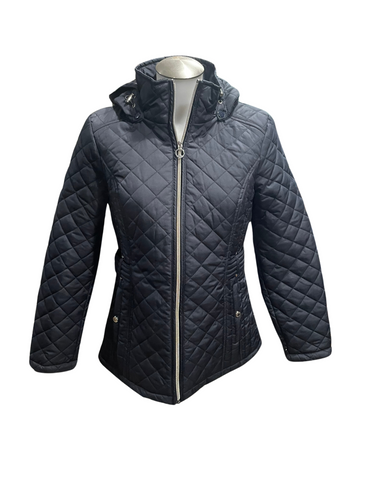 Ladies Puffer Diamond Pattern Hooded Mid Length Jacket