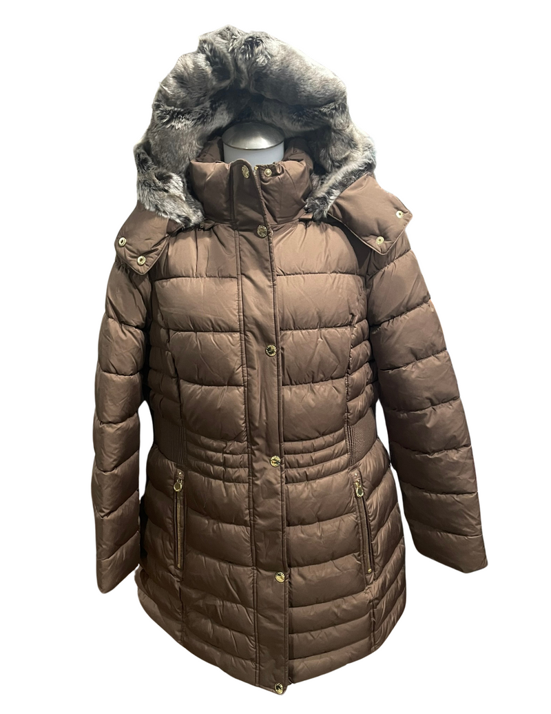 Ladies Faux Hood Puffer Knee Length Jacket