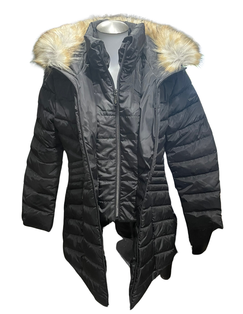 Ladies Faux Hood Puffer Double Lined Knee Length Jacket