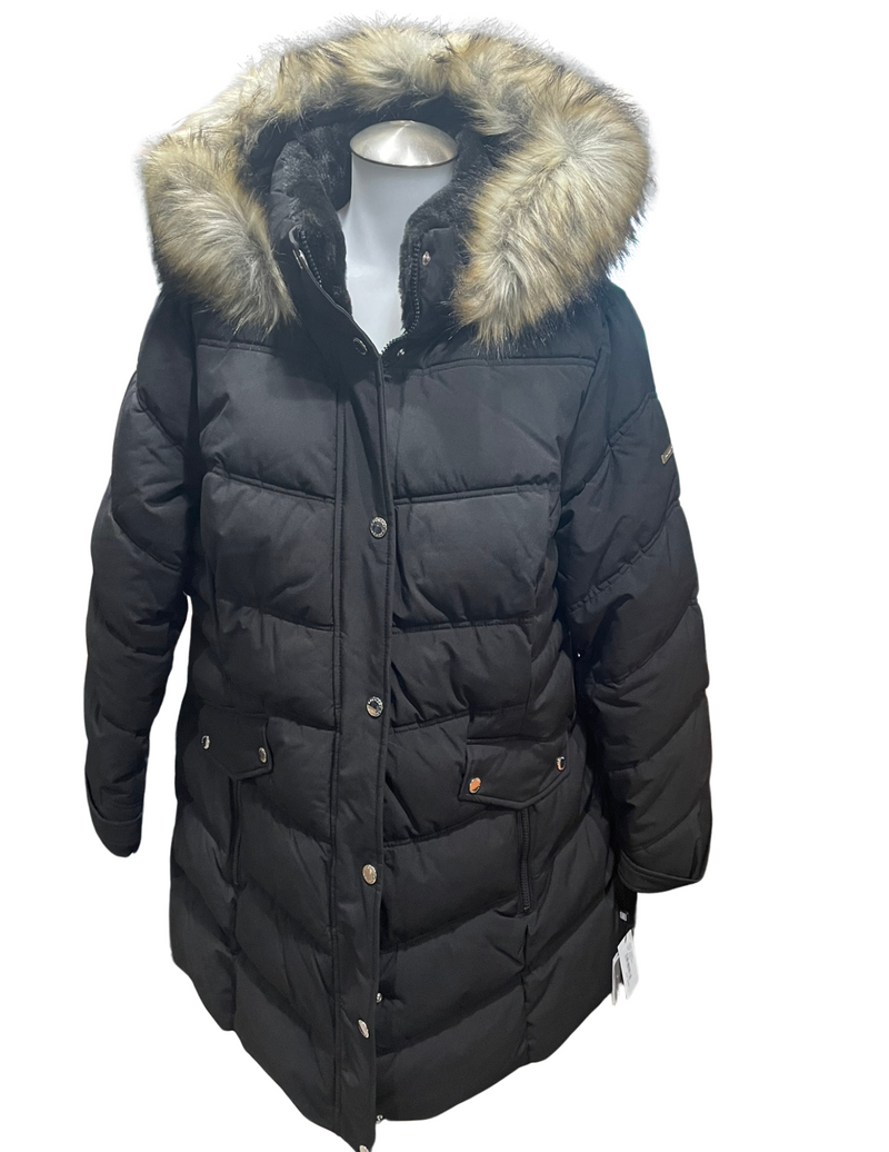 Ladies Faux Hood Puffer Knee Length Jacket (121000407)