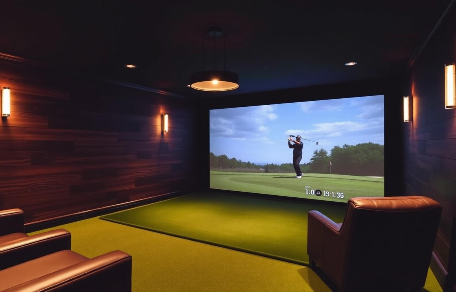 The indoor simulator room at Southern Pines Golf Club