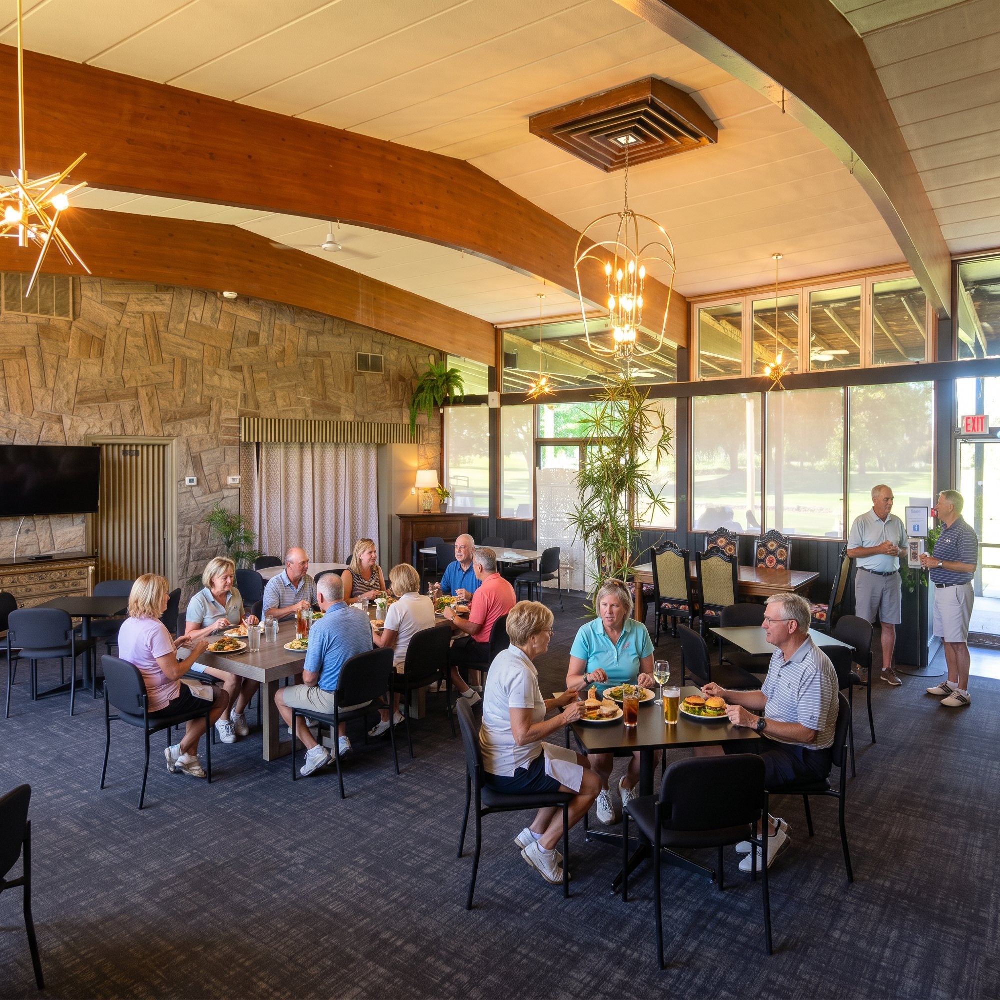 Golfers eating in the Southern Pines clubhouse dining room